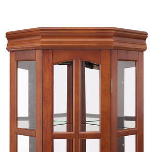 English Elm Corner Curio Cabinet with 5 Shelves and Built-In Lighting, Glass Display Case for Home Décor and Collectibles, Space-Saving Corner Accent (47x21x10.75) Walnut W1693P183978