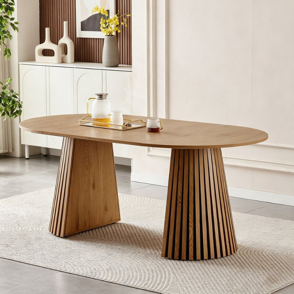 English Elm Wooden Oval Extendable Dining Table with Slatted Legs Seats up to Six Mid-century W3590P426263