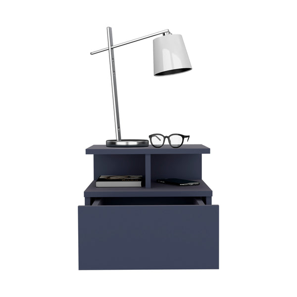 English Elm Adele Floating Nightstand with Drawer and Dual Shelves, Blue Wall-Mounted Storage, Easy Assemble, Compact Elegance B070P378359