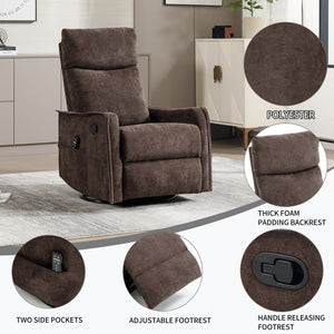 English Elm Heat Massage Rocker Swivel Recliner Fabric Chair with Lumbar Therapy for Living Room Brown W1803P362305