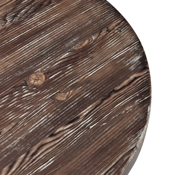 English Elm Biltmore Round End Table Aged Brown – Hand-Finished Solid Pine Pedestal, Rustic Reclaimed Charm B2723S00001