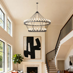 English Elm 59.06 Inch Matte Black Wagon Wheel Chandelier 54 Light Farmhouse Grand Entryway W5008P389266