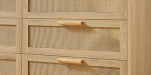 English Elm Bedroom Dresser: Versatile 6-Drawer Rattan Chest For Kids' Rooms & Hallways - Natural Wood Finish! W1162P190401