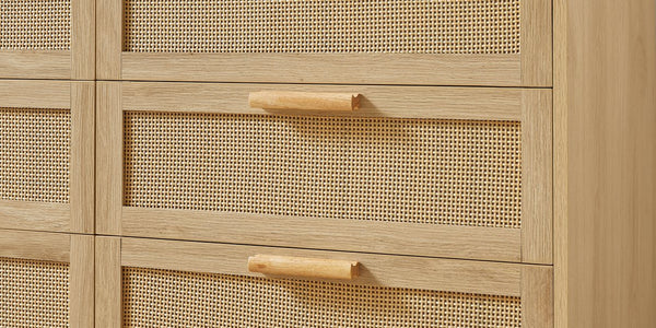 English Elm Bedroom Dresser: Versatile 6-Drawer Rattan Chest For Kids' Rooms & Hallways - Natural Wood Finish! W1162P190401