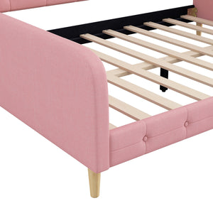 English Elm Queen Upholstered Daybed with Tufted High Sideboard, Linen Finish, Solid Wood Frame, 800lb Capacity Pink N7500001850H