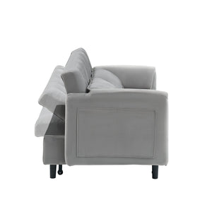English Elm 52 Grey Modern Velvet Sofa Bed Convertible 3-in-1 Small Loveseat with Pillows, Pockets, Metal Legs, 500lb Capacity W1658P266339