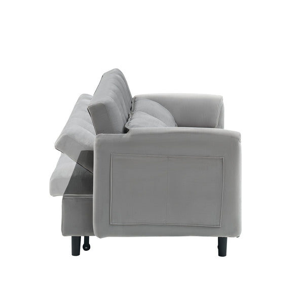 English Elm 52 Grey Modern Velvet Sofa Bed Convertible 3-in-1 Small Loveseat with Pillows, Pockets, Metal Legs, 500lb Capacity W1658P266339