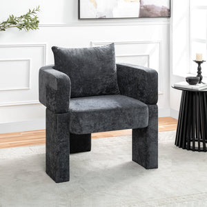 English Elm Modern Chenille 3-Leg Dining Chair with Ergonomic Arms and Removable Pillow, Supportive Comfy Accent Seating for Small Spaces Grey 31.5 L x 27.76 W x 15.16 H W1716P280599
