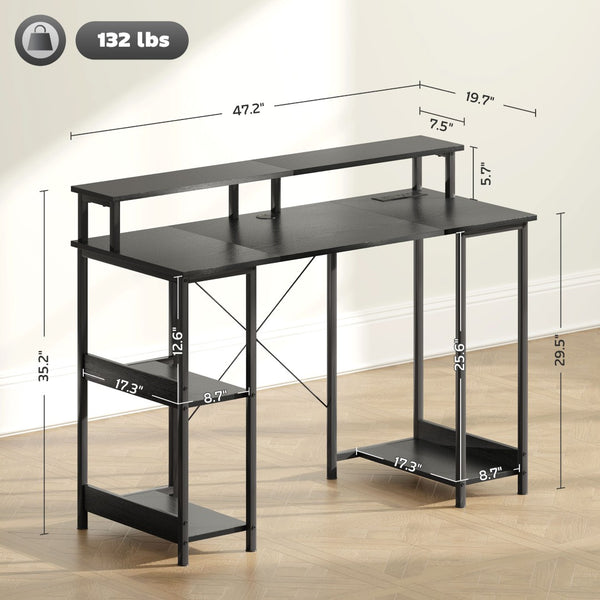 English Elm Writing Desk with Shelving Tower and Fabric Drawers for Compact Home Office Use T3971P411282
