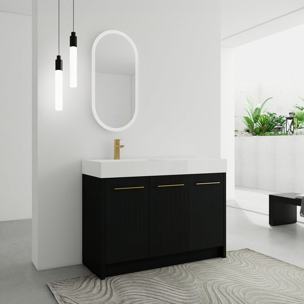 English Elm 48 Inch Freestanding Bathroom Vanity With Integrated Resin Sink & Soft-Close Doors For Storage Solutions W999S00264