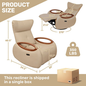 English Elm Power Recliner Chair with 260 Degree Swivel Oak Armrests and Eco Leather Upholstery W3795P499257