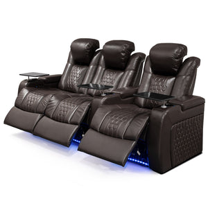 English Elm 93.3"power Reclining Home Theater Set in Nappa Leather with Rgb Lighting and Usb Charging W3819S00102