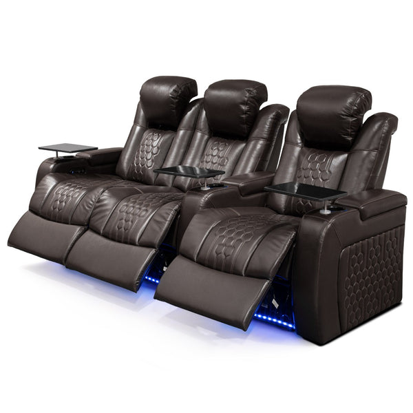 English Elm 93.3"power Reclining Home Theater Set in Nappa Leather with Rgb Lighting and Usb Charging W3819S00102