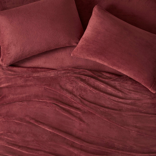 English Elm 4 Pcs King Micro Plush Sheet Set In Luxurious Burgundy - Ultra-Soft, Warm, & Easy Care Bedding Set B035P319761