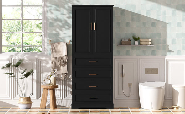 English Elm 72.2'' Tall Freestanding Bathroom Cabinet with 3 Drawers, Adjustable Shelf, Soft-Close Doors, Modern Elegant Design Black N729P296769B