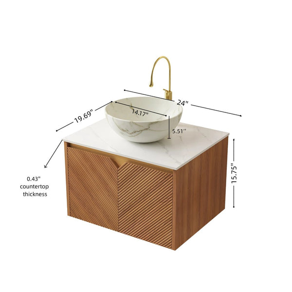 English Elm Dina Floating Bathroom Vanity with Sintered Stone Top and Crystal Glass Basin W2615S00648
