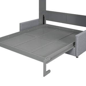 English Elm Queen Murphy Bed with Linen Cushion Sofa Folds Flat for Studio or Guest Room Gray LP000891AAE-1
