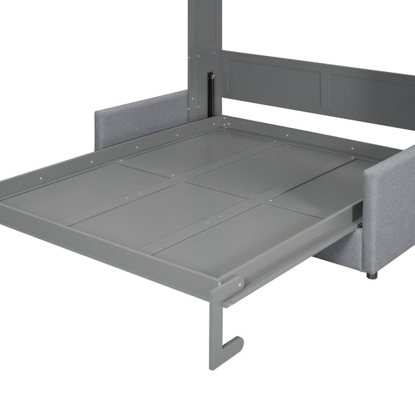 English Elm Queen Murphy Bed with Linen Cushion Sofa Folds Flat for Studio or Guest Room Gray LP000891AAE-1