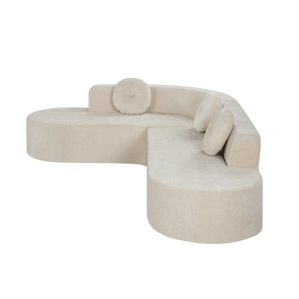 English Elm 122'' Curved L-shaped Sectional Sofa Chenille Upholstery Pocket Spring Living Room Seating Sand N760S0000049D