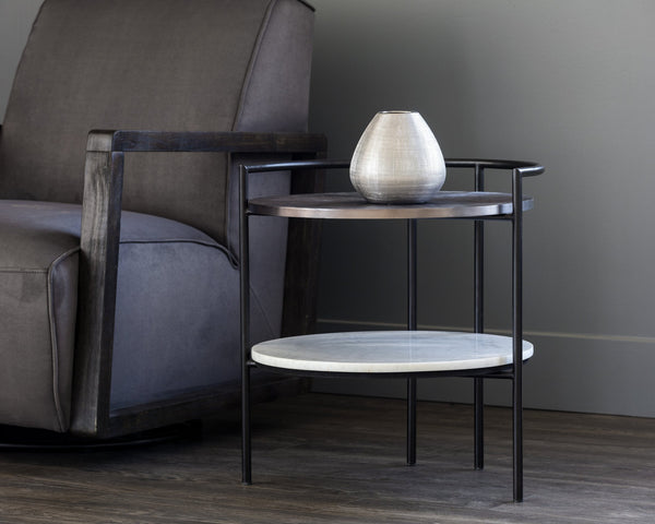 Sunpan Brighton Nightstand - Handcrafted Iron & Marble Elegance with Unique Artisanal Finish for Modern Decor