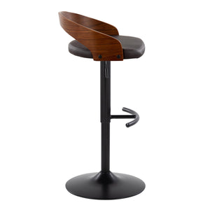 English Elm Grotto Adjustable Barstools Set Of 2 - Contemporary Black Metal, Walnut Wood & Brown Faux Leather B202S00910