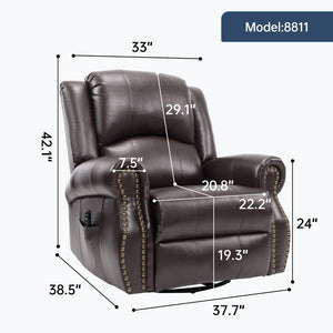 English Elm Heat Massage Rocker Swivel Recliner Chair with Lumbar Relief Nodes for Living Room Brown W3224S00031