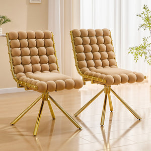 English Elm Cream Dutch Velvet Swivel Chair Tufted Bubble Backrest Glam Armless Accent Seat Brown,Gold W3875P448018