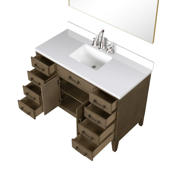 English Elm Grey Oak Single Bath Vanity Set With Cultured Marble Top, Chrome Faucet & 46" Framed Mirror Included B2731S02022
