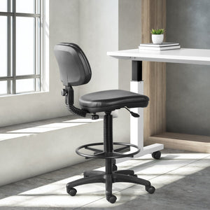 OSP Home Furnishings Sculptured Vinyl Drafting Chair Ergonomic Adjustable Seat for Lab or Tall Workstation Use DC517V