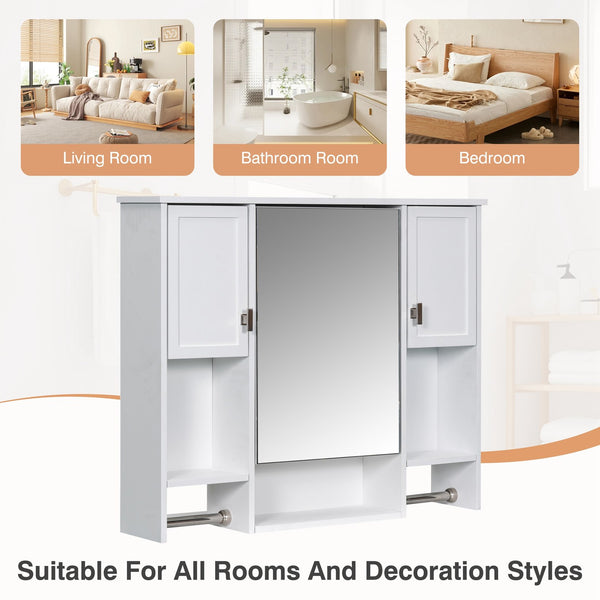 English Elm 35'' Modern Wall-Mounted Medicine Cabinet with Mirror, Ample Storage, Adjustable Shelves & Towel Bar White WF317173AAK