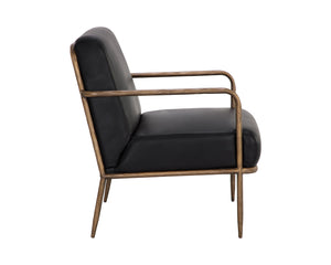 Sunpan Lathan Lounge Chair - Handcrafted Minimalist Design with Antique Brass Frame for Luxurious Spaces Charcoal Black Leather