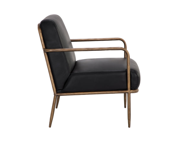 Sunpan Lathan Lounge Chair - Handcrafted Minimalist Design with Antique Brass Frame for Luxurious Spaces Charcoal Black Leather