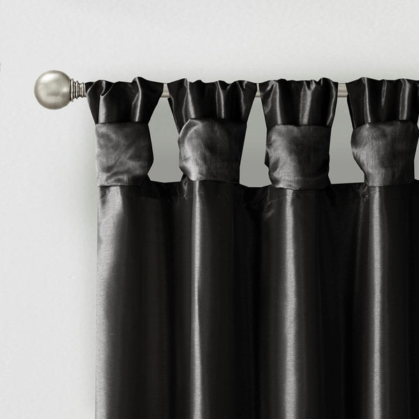 English Elm Twist Tab Lined Window Curtain Panel Black 50X84" - Luxurious Faux Silk For Elegant Home Décor B035P148396-GIGA