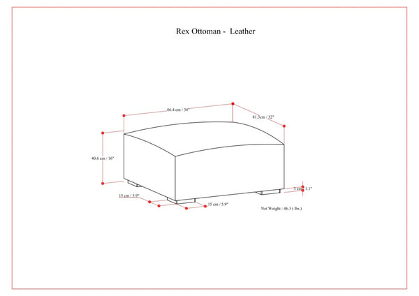 English Elm Rex Brown Sienna Leather Ottoman — Modern Boxy Footrest or Coffee Table, Solid Wood Frame, 36.6" x 34.7" B136P203410