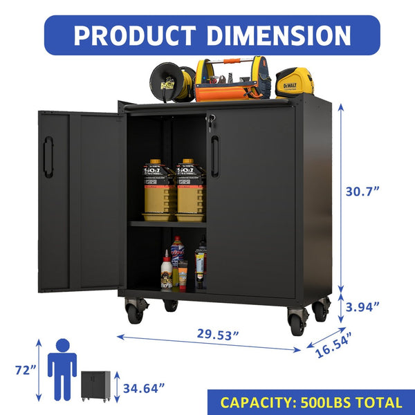 English Elm Heavy-duty Steel Garage Cabinet on Wheels with Locking Doors and Adjustable Shelves T2398P223005