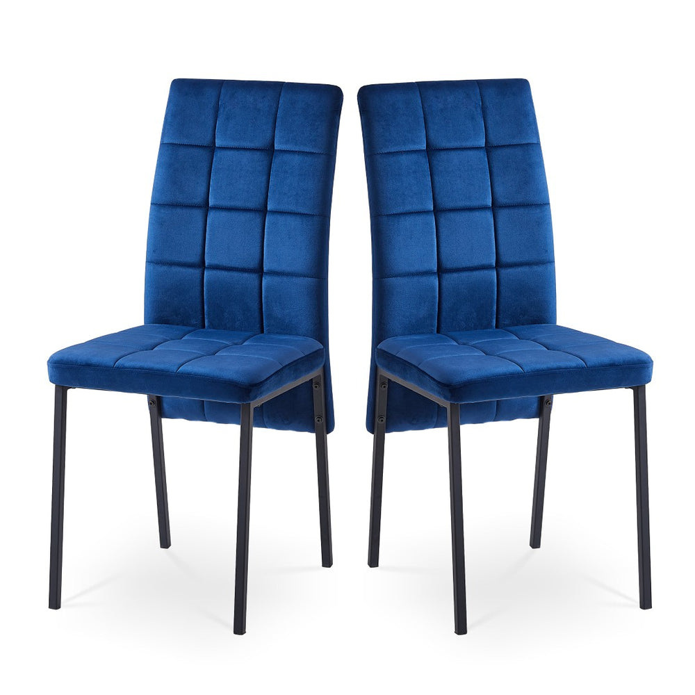 English Elm Dark Navy Velvet Tufted Dining Chairs with Swallowtail Back and Matte Black Legs Set of 4 W116465078