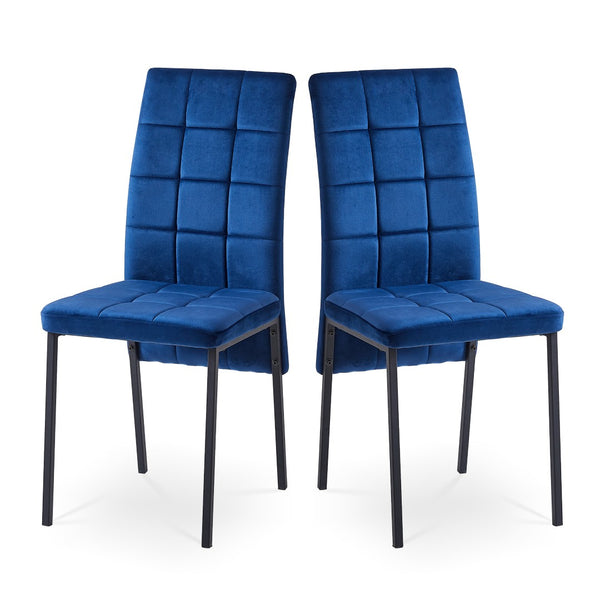 English Elm Dark Navy Velvet Tufted Dining Chairs with Swallowtail Back and Matte Black Legs Set of 4 W116465078