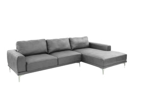 English Elm Left Facing Sofa Antique Grey Breathable Leatherette Sectional with Wide Chaise, Metal Legs, Modern Comfort pillows included B011S01065