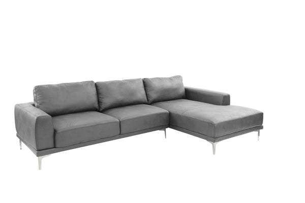 English Elm Left Facing Sofa Antique Grey Breathable Leatherette Sectional with Wide Chaise, Metal Legs, Modern Comfort pillows included B011S01065