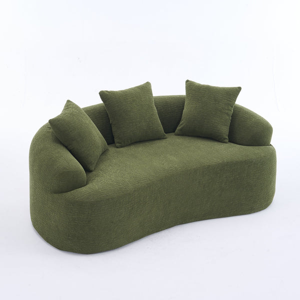 English Elm LY-025S Curved Loveseat Sofa Compact 65" chenille upholstery, 30D foam with spring core, 300lb capacity, 3 pillows, apartment-friendly Antique Green,Green W2231P292604