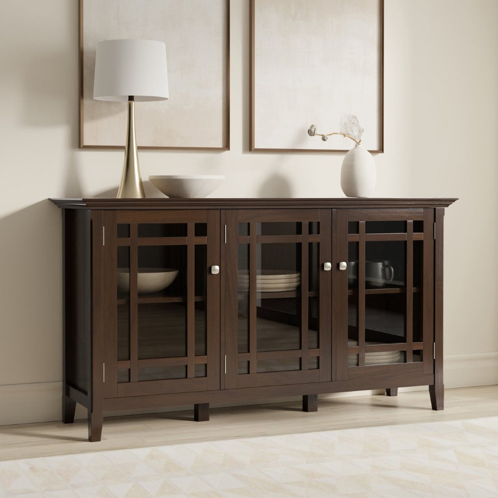 English Elm Bedford Solid Wood Buffet Cabinet with Glass Doors and Brushed Nickel Hardware B136P436037