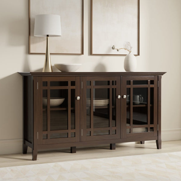 English Elm Bedford Solid Wood Buffet Cabinet with Glass Doors and Brushed Nickel Hardware B136P436037