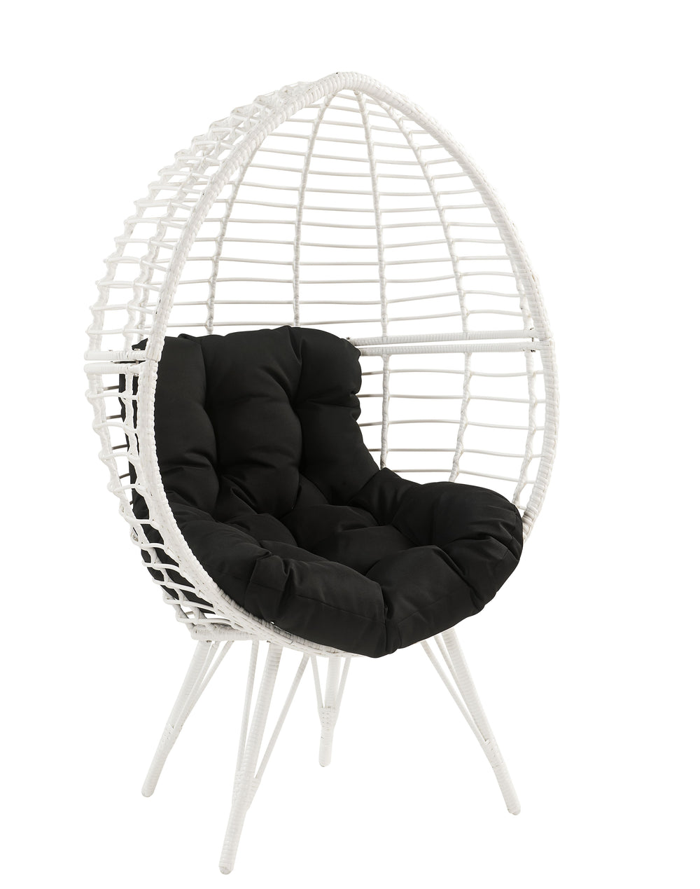 English Elm Galzed Black Fabric & White Wicker Patio Lounge Chair with Foam Cushion, Metal Frame, 220lb Capacity B2726P338653