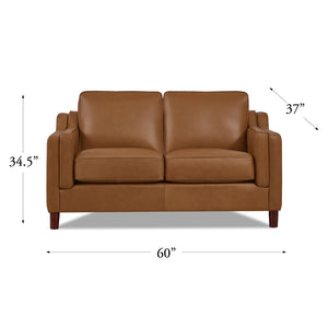 English Elm Bella Top Grain Leather Loveseat with Double-Sloped Track Arms, Sewn-In Cushions, Clean Lines, Timeless Sophistication B2705P326708