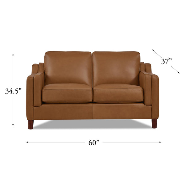 English Elm Bella Top Grain Leather Loveseat with Double-Sloped Track Arms, Sewn-In Cushions, Clean Lines, Timeless Sophistication B2705P326708