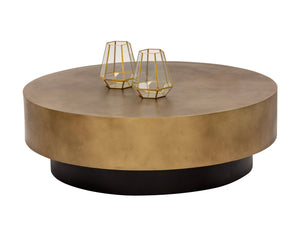 Sunpan Bernaby Coffee Table - Contemporary Round Design with Hand-Painted Metal Top and Unique Craftsmanship Antique Brass