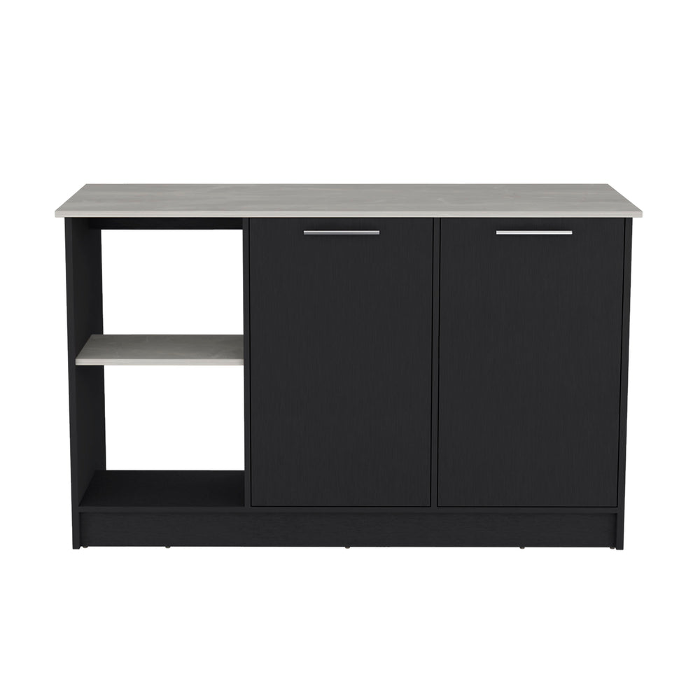 English Elm Juniper Kitchen Island with Spacious 59" Worktop, Double-Door Storage and Open Shelving for Cooktops Black+Ivory 64 L x 29 W x 4 H B200S00397