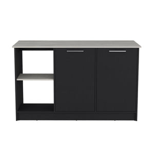 English Elm Juniper Kitchen Island with Spacious 59" Worktop, Double-Door Storage and Open Shelving for Cooktops Black+Ivory 64 L x 29 W x 4 H B200S00397
