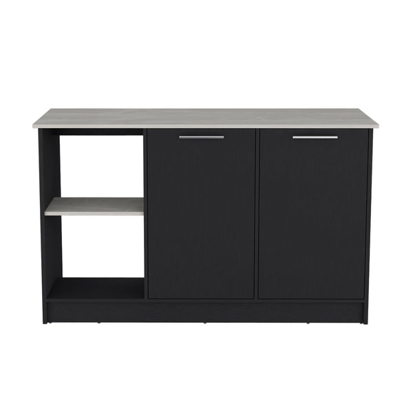 English Elm Juniper Kitchen Island with Spacious 59" Worktop, Double-Door Storage and Open Shelving for Cooktops Black+Ivory 64 L x 29 W x 4 H B200S00397