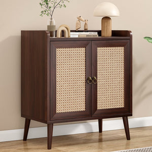 English Elm Sideboard Buffet with Woven Rattan Doors Vintage Wood Cabinet for Dining Entryway T3623P434561